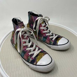 Converse Women Hi Top Sneakers Women 7 Feather Print Colorful Lace Up Shoes